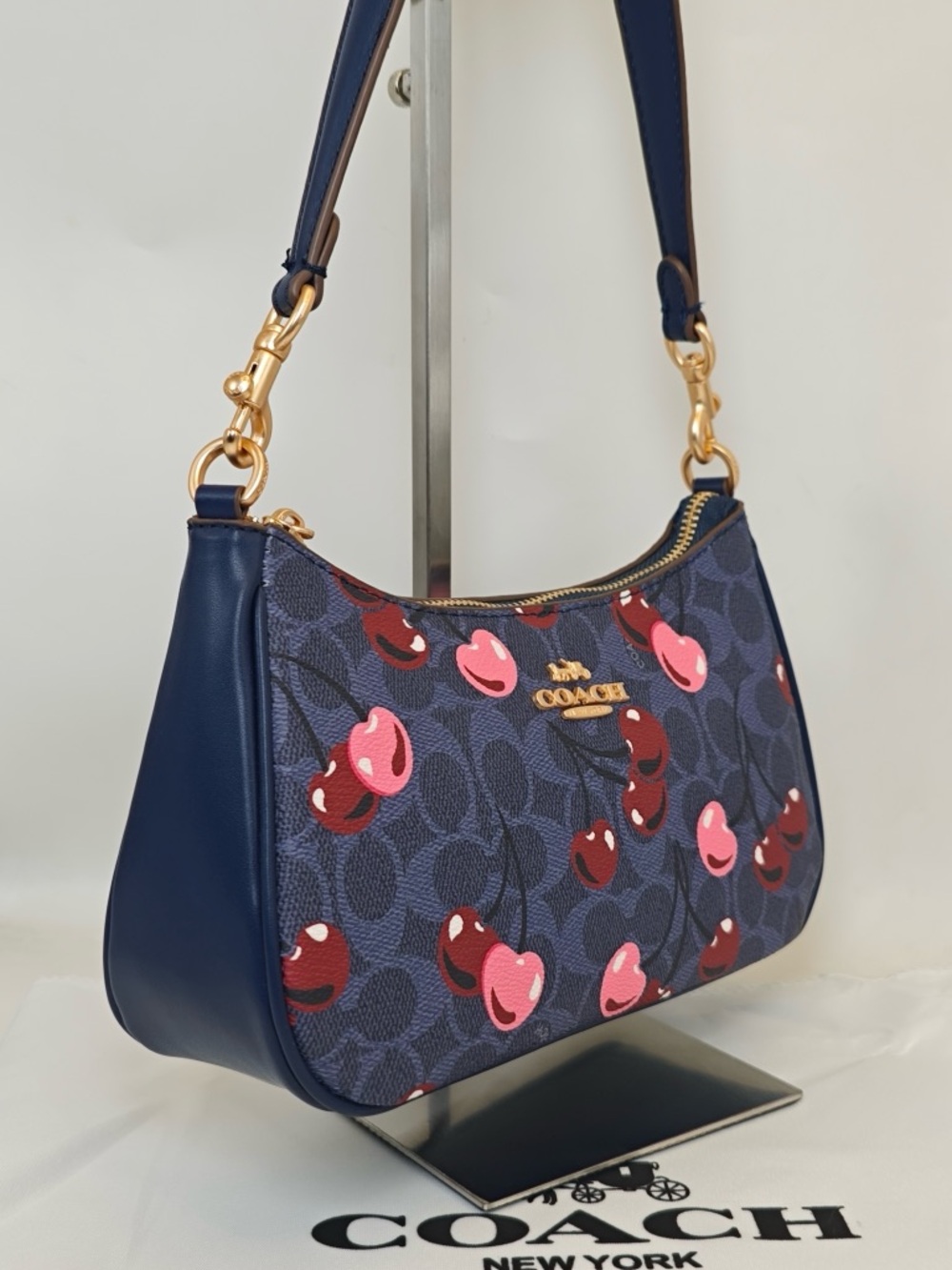 Coach Navy Cherry Print Shoulder Bag with Pink & Red Accents - Picture 7 of 12